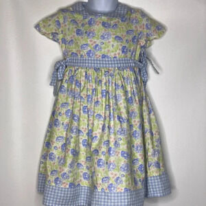 B. Lulu girls blue green floral gingham dress sz 5 side ties